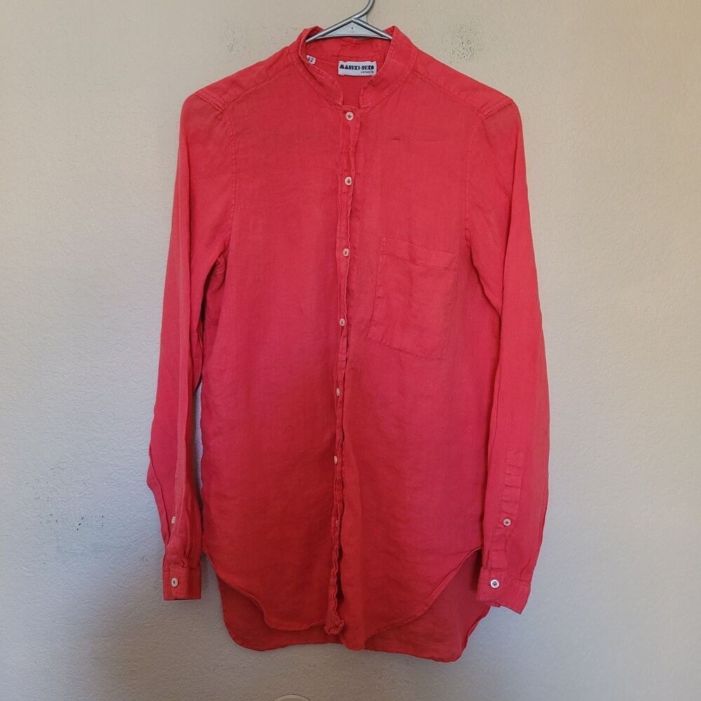 Maneki Neko Womens 100% Linen Long Sleeve Button Shirt Tunic Size 42 Lightweight